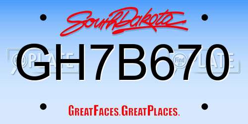 GH7B670 South Dakota License Plate