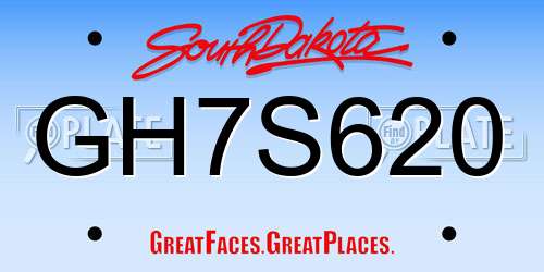 GH7S620 South Dakota License Plate
