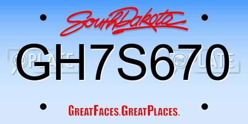 GH7S670 South Dakota License Plate