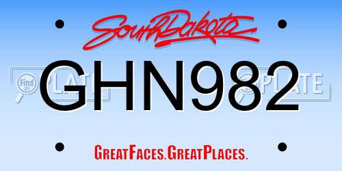 GHN982 South Dakota License Plate