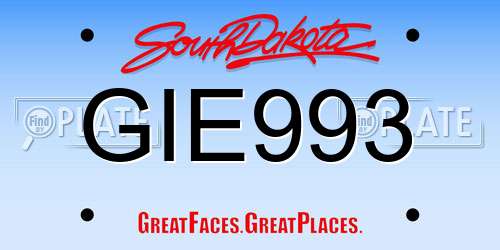 GIE993 South Dakota License Plate