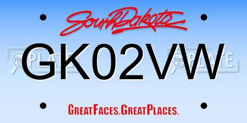 GK02VW South Dakota License Plate