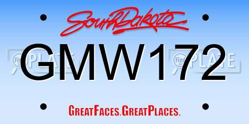 GMW172 South Dakota License Plate
