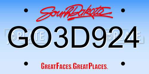 GO3D924 South Dakota License Plate