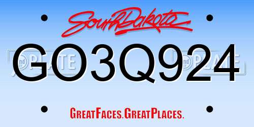 GO3Q924 South Dakota License Plate