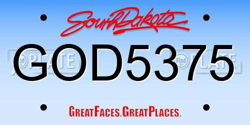 GOD5375 South Dakota License Plate