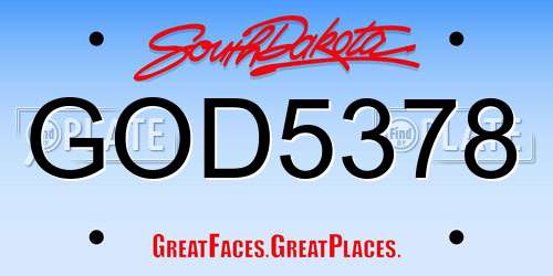 GOD5378 South Dakota License Plate