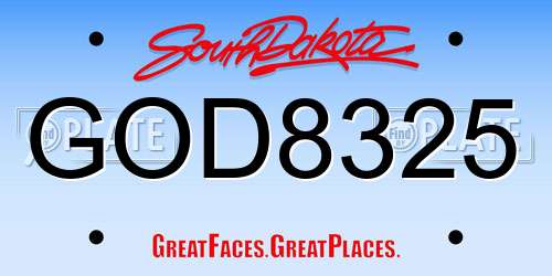 GOD8325 South Dakota License Plate