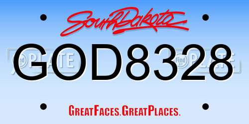 GOD8328 South Dakota License Plate