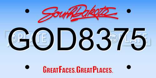 GOD8375 South Dakota License Plate