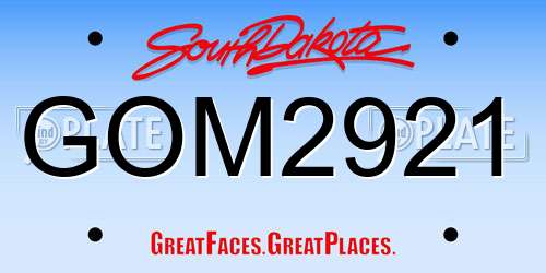GOM2921 South Dakota License Plate
