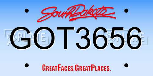 GOT3656 South Dakota License Plate