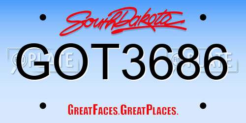 GOT3686 South Dakota License Plate