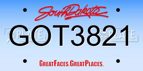 GOT3821 South Dakota License Plate