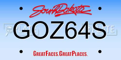 GOZ64S South Dakota License Plate