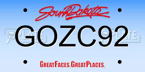 GOZC92 South Dakota License Plate