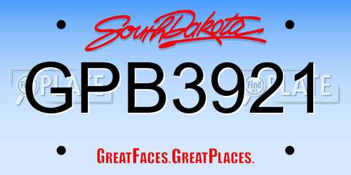 GPB3921 South Dakota License Plate