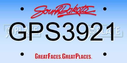 GPS3921 South Dakota License Plate