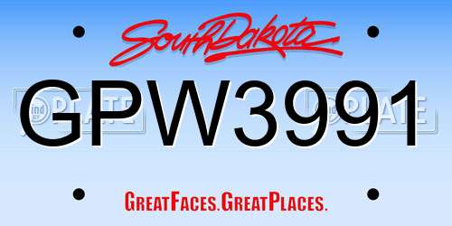 GPW3991 South Dakota License Plate