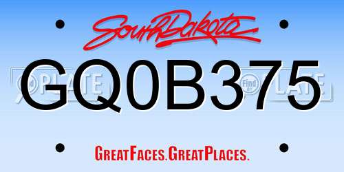 GQ0B375 South Dakota License Plate