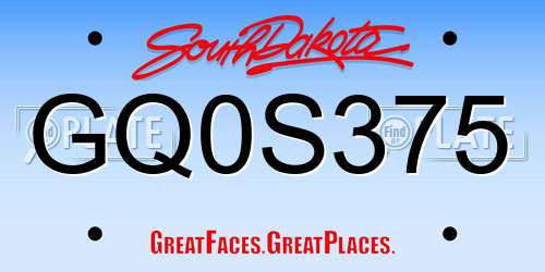 GQ0S375 South Dakota License Plate