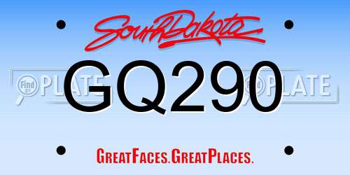 GQ290 South Dakota License Plate