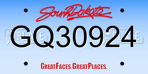 GQ30924 South Dakota License Plate