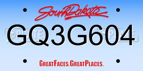 GQ3G604 South Dakota License Plate