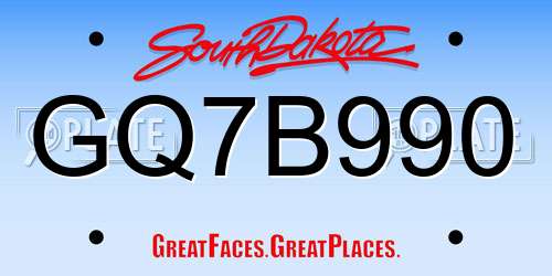 GQ7B990 South Dakota License Plate