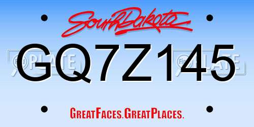 GQ7Z145 South Dakota License Plate