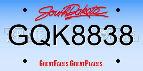 GQK8838 South Dakota License Plate