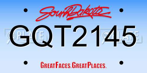 GQT2145 South Dakota License Plate