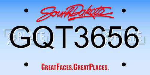 GQT3656 South Dakota License Plate