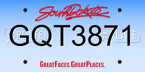 GQT3871 South Dakota License Plate