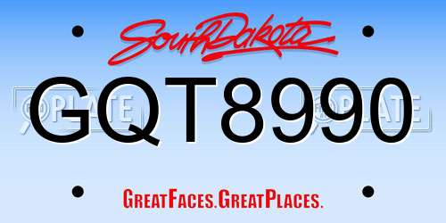 GQT8990 South Dakota License Plate