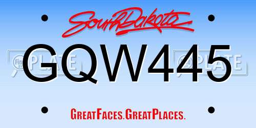 GQW445 South Dakota License Plate