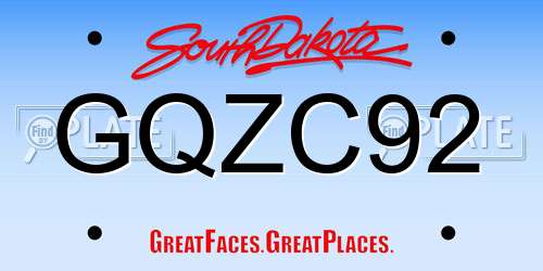 GQZC92 South Dakota License Plate