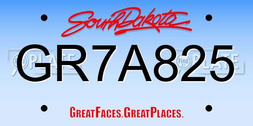 GR7A825 South Dakota License Plate