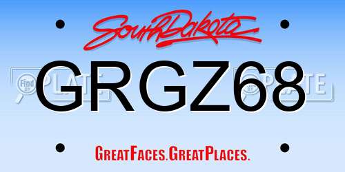 GRGZ68 South Dakota License Plate