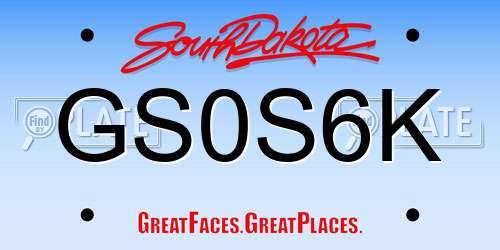 GS0S6K South Dakota License Plate