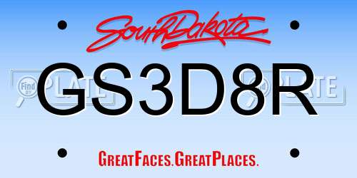 GS3D8R South Dakota License Plate