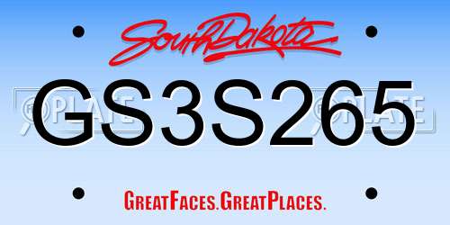 GS3S265 South Dakota License Plate