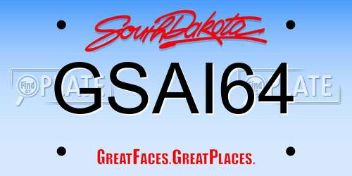 GSAI64 South Dakota License Plate