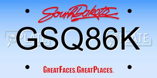 GSQ86K South Dakota License Plate