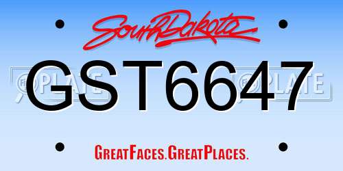 GST6647 South Dakota License Plate