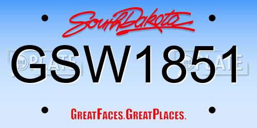 GSW1851 South Dakota License Plate