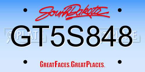 GT5S848 South Dakota License Plate