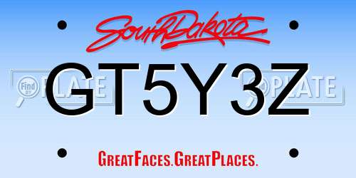 GT5Y3Z South Dakota License Plate