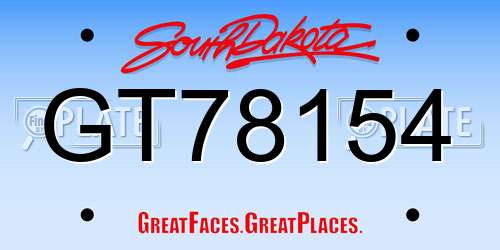 GT78154 South Dakota License Plate