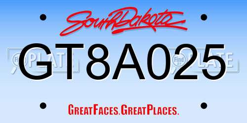 GT8A025 South Dakota License Plate
